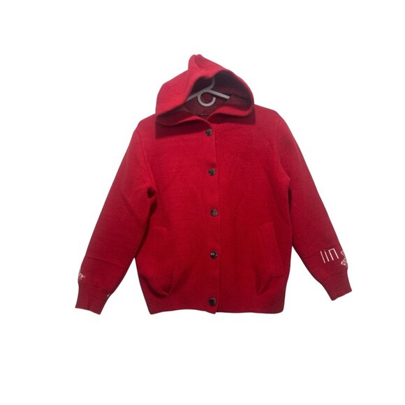 Rare 60s 70s Sweater Hoodie Japanese Style Red Size M/L Handmade Snap Button - Picture 2 of 16